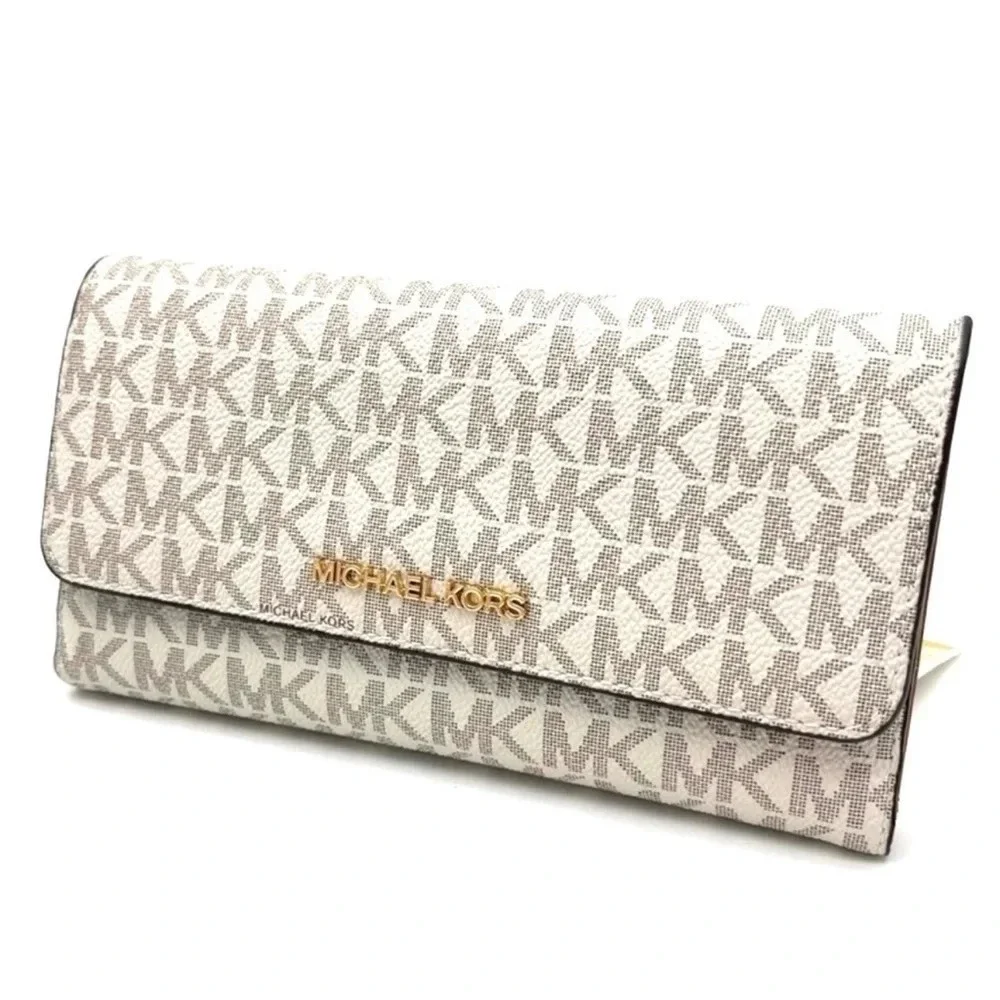 Michael Kors Large Trifold Wallet Vanilla/Brown - Picture 2 of 7